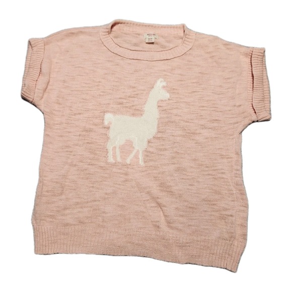 Mossimo Denim Sweaters - Mossimo Pink Llama Sweater XS Oversized Short Sleeve Cotton Knit Cute